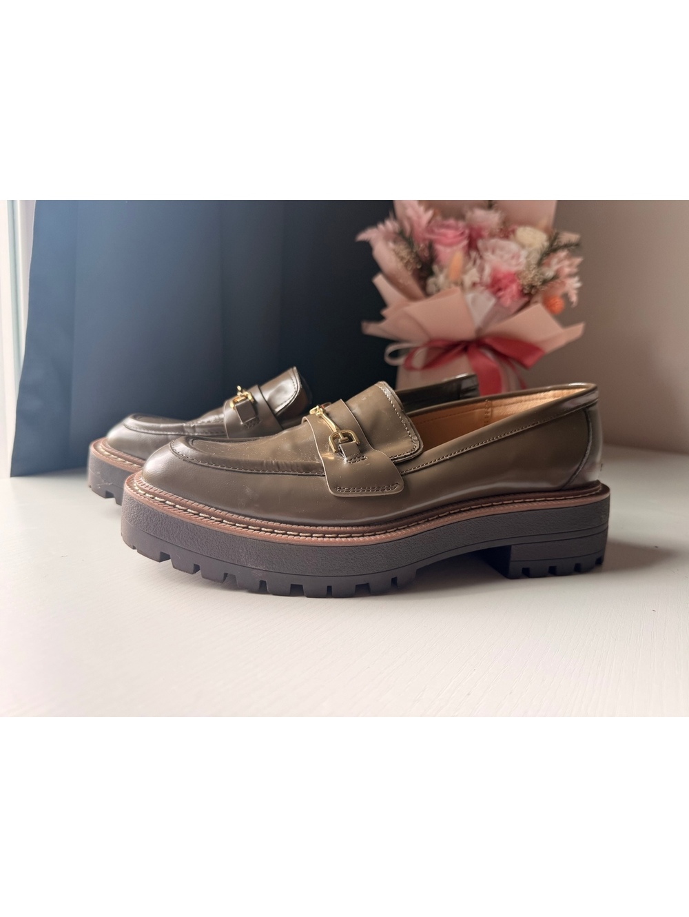 Sam Edelman Size 8 Brown Chunky Lug Sole Horsebit Loafers